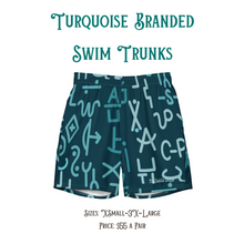 Load image into Gallery viewer, &quot;Turquoise Branded&quot; Men&#39;s Swim Trunks
