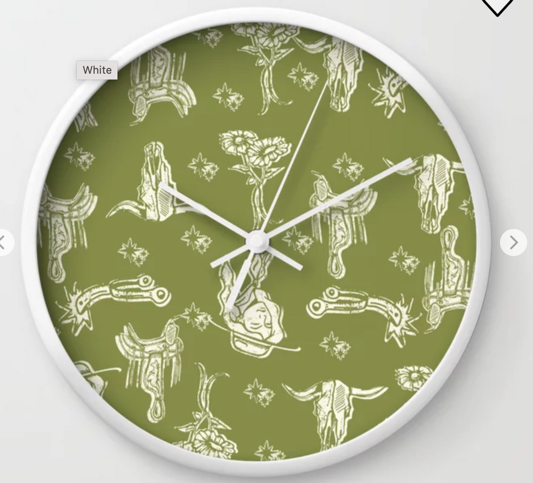 Green Cowgirl Print Design Wall Clock