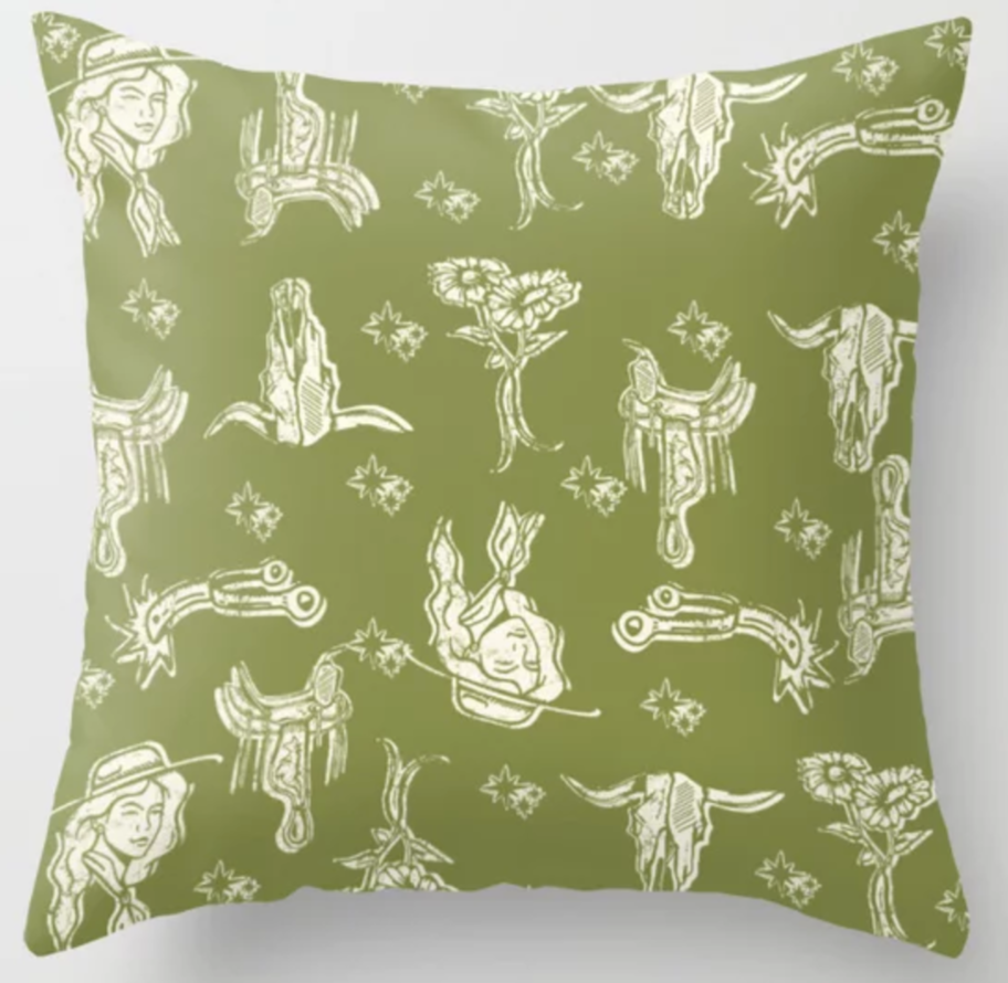 Green Cowgirl Throw Pillow