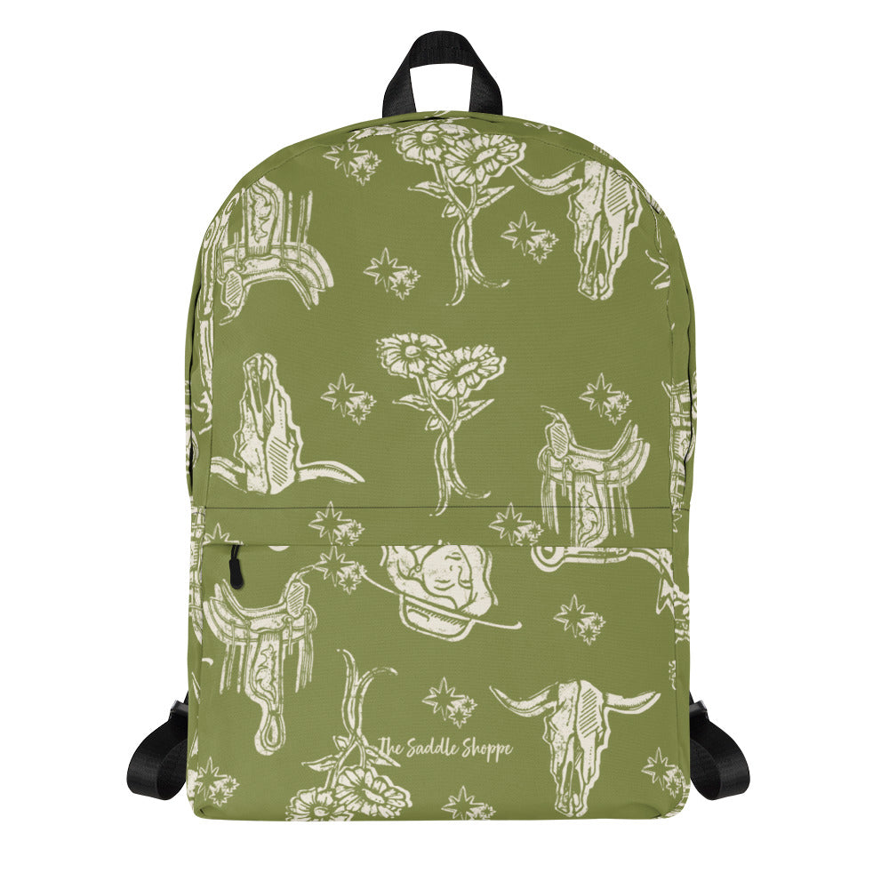 Green Cowgirl Pattern Backpack