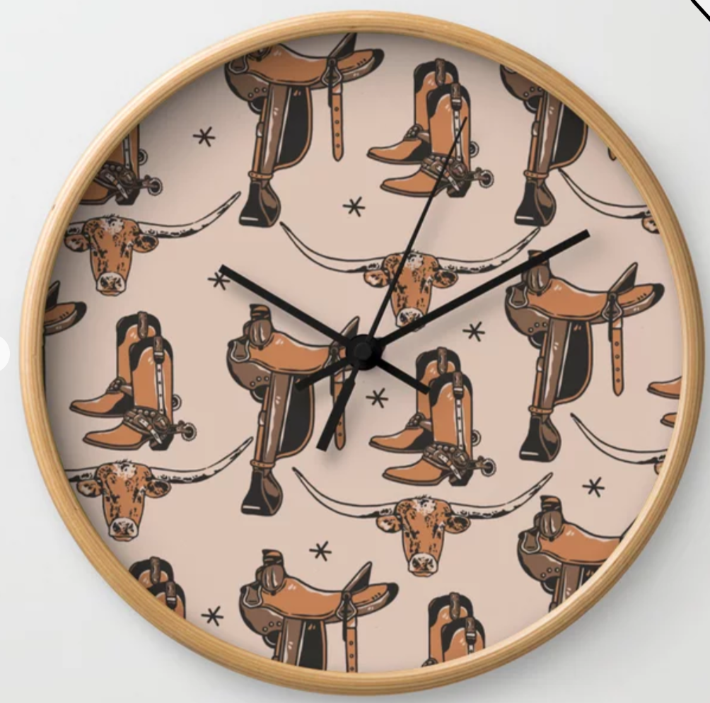 Retro Western Print Design Wall Clock